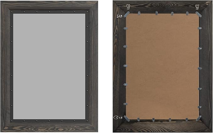 YOSHOOT Rustic Wooden Framed Wall Mirror, 40x30 Inch, Natural Wood and Iron