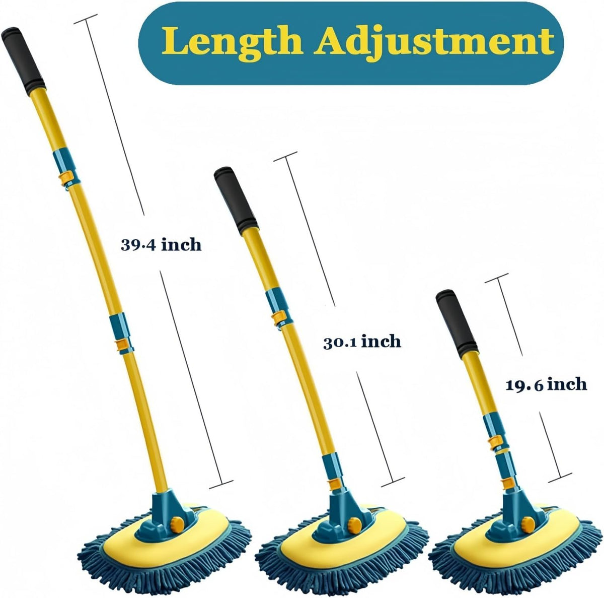 Car Wash Brush with Long Handle, Car Wash Mop Mitt with 2 Replacement Head , Extension Pole Car Brush Cleaning Kit for Cars Trucks