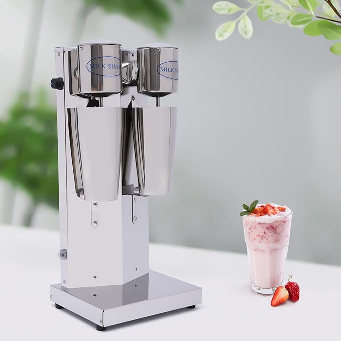 Electric milkshake machine with two heads Milkshake machine, commercial stainless steel Milkshake machine with double-head drink stirrer Household milkshake machine for making drinks Silver color