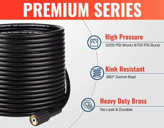YAMATIC Pressure Washer Gun and Hose Kit, 50 FT Kink Resistant Power Washer Hose and Wand, 3/8" Swivel Quick Connector & M22-14mm Fitting Replacement for Ryobi, Simpson, Craftsman, 4000 PSI