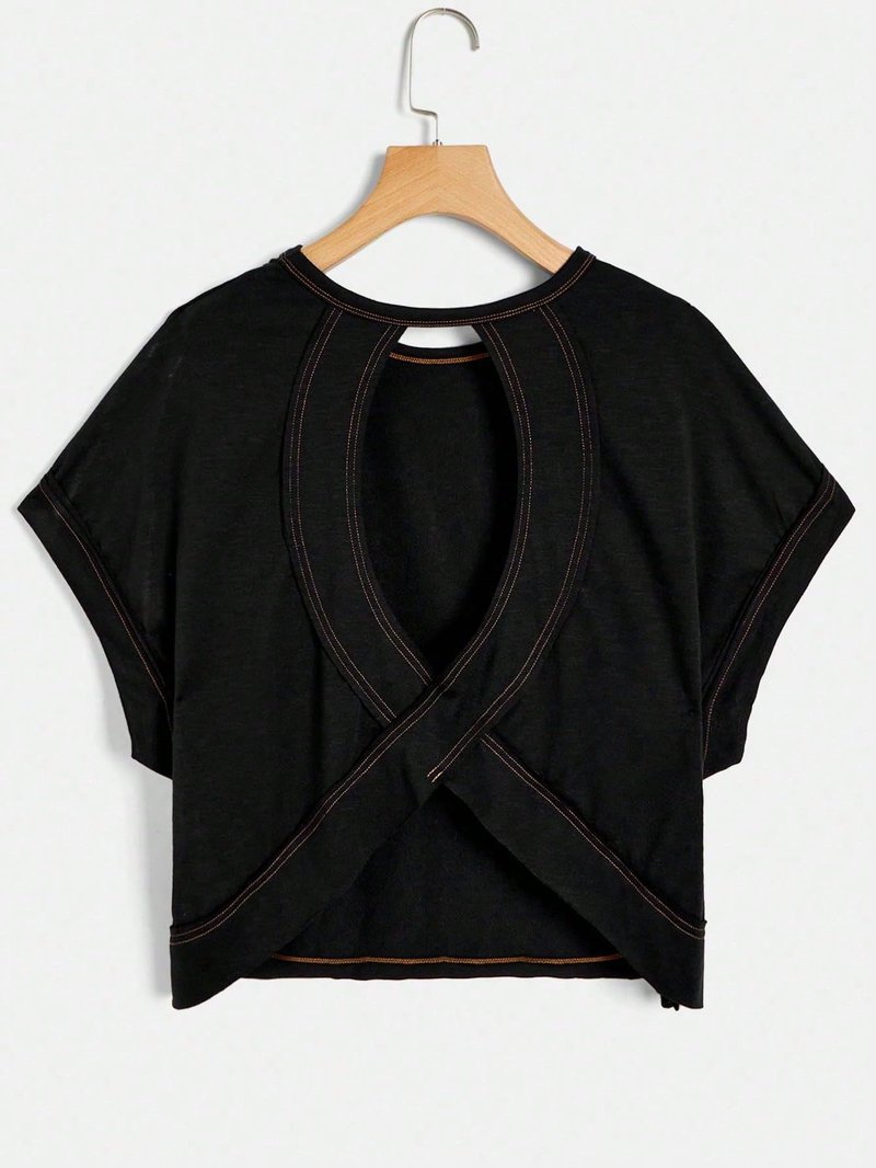 RoseSeek Girl's 2 Packs Open Back Backless Tops Criss Cross Short Sleeve T Shirts Crewneck Casual Tees Black White 11Y
