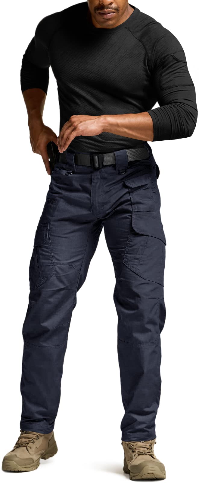 CQR Men's Tactical Pants, Water Resistant Ripstop Cargo Pants, Lightweight EDC Work Hiking Pants, Outdoor Apparel, Duratex Mag Pocket Police Navy, 36W x 30L