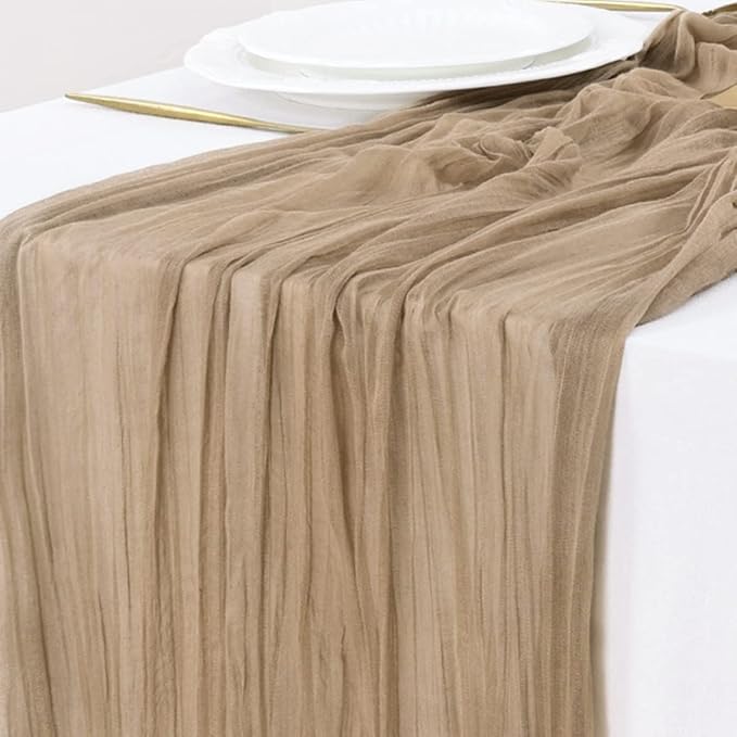 Socomi 6pcs Nude Brown Cheesecloth Table Runner Fall Thanksgiving Boho Rustic Gauze 120 inch 10FT Cheese Cloth Runner for Wedding Party Baby Shower Birthday Home Decor Holiday Decorations