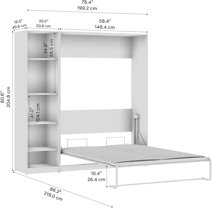 Bestar Claremont Full Murphy Bed with Closet Organizer (79W) in White, Space-Saving Sleeping Arrangement for Multipurpose Room