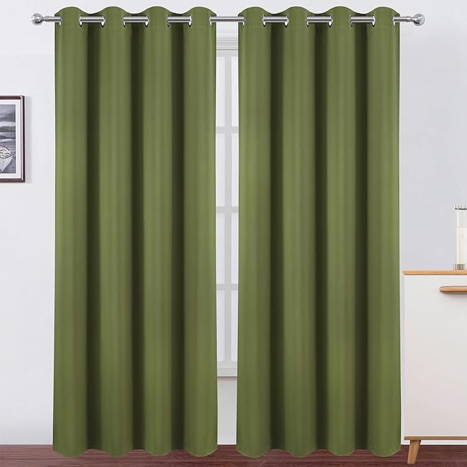 LEMOMO Blackout Curtains 52 x 120 Inch Long Olive Green Curtains Set of 2