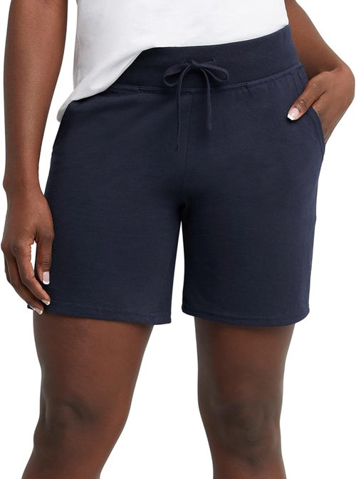Hanes Women's Jersey Shorts - Comfortable Drawstring Cotton with Pocket | 7" Inseam