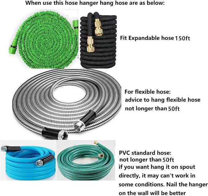 2 Pack Garden Hose Hanger Wall Mount Heavy Duty Hose Holder Hook Use for 150foot Hose (Large, Black)