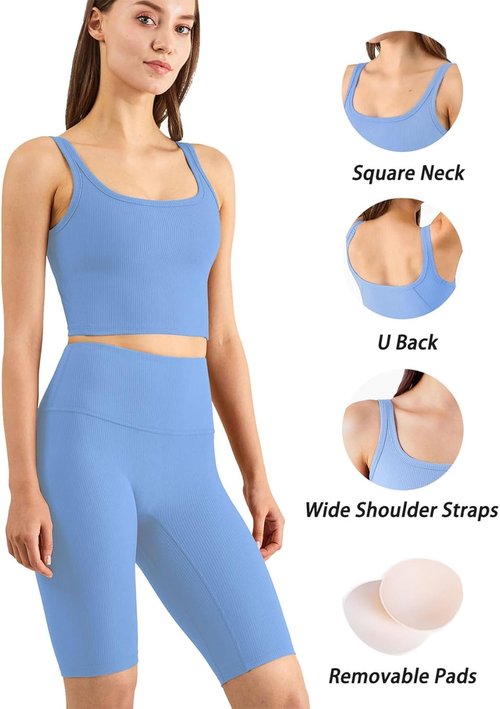 Chilylori Women's Seamless Sports Bra - Ribbed Longline Crop Top with Medium Support | Workout Essential