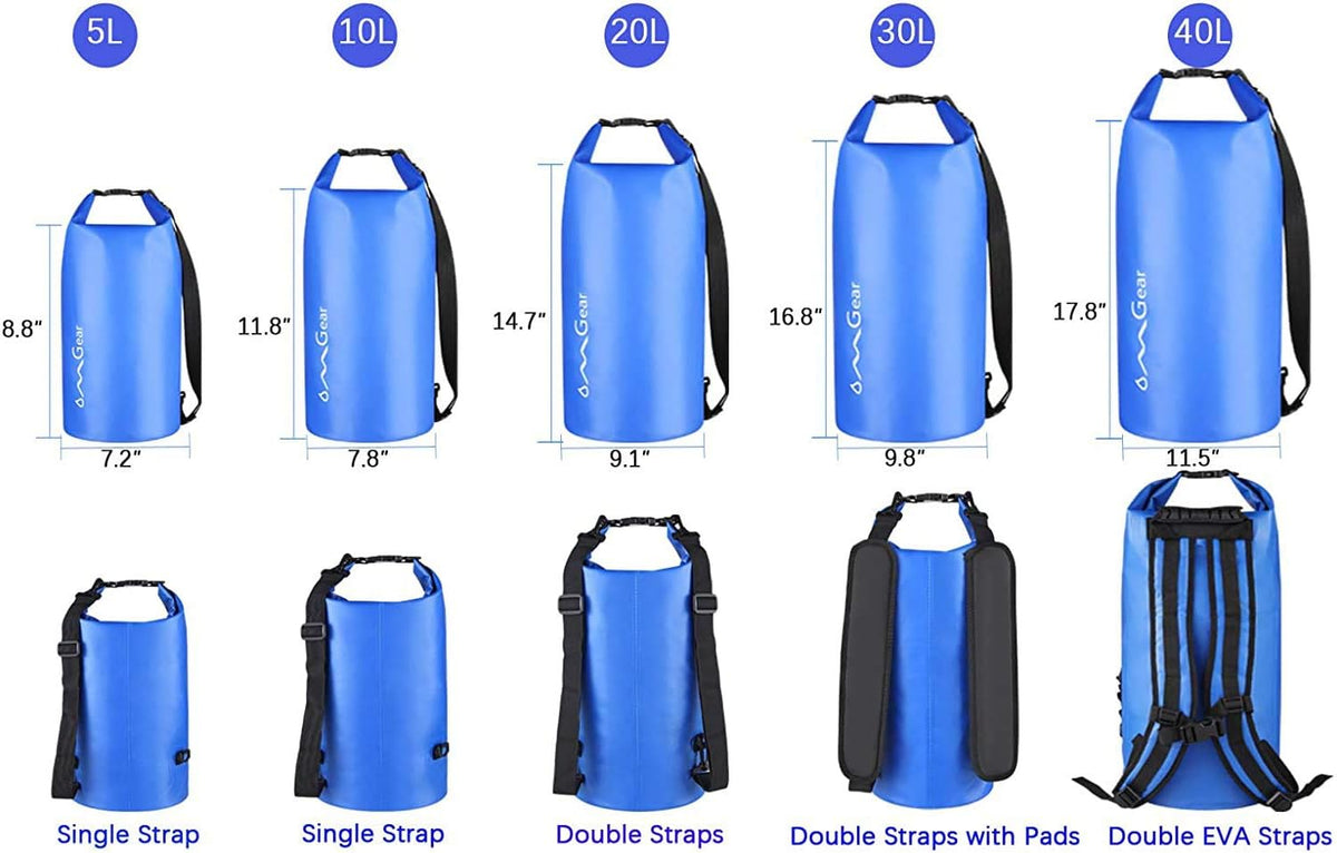 OMGear Waterproof Dry Bag Backpack - Floating Phone Pouch for Kayaking & Outdoor Activities | 40L/30L/20L/10L/5L