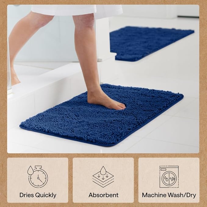 GORILLA GRIP Bath Rug Mat 60x24, Thick Soft Absorbent Chenille, Quick Dry Microfiber Mats, Rubber Backing Machine Washable Shower Floor Rugs, Bathmat Runner, Bathroom Home Decor Accessories Royal Blue