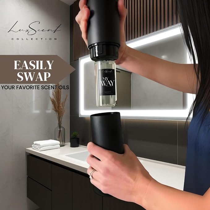 Aroma Scent Diffuser Starter Kit for Up to 1000SQ. FT. Coverage - 120ML Waterless Essential Aroma Scent Oil Included - Luxury Aroma Diffuser Ideal for Home, Office & Hotel (Black, Mirage)