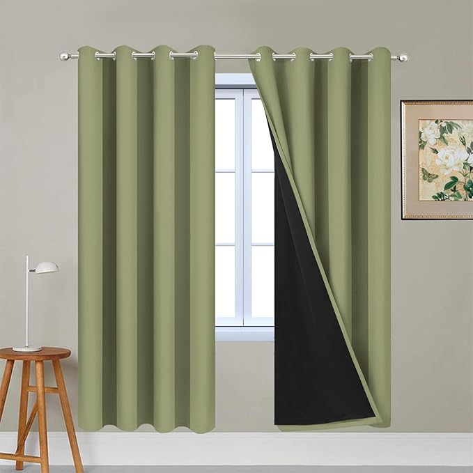 Yakamok 100% Blackout Curtains Energy Saving Thermal Insulated 2 Thick Layers