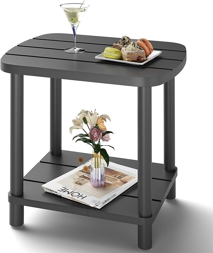 LEJANEOYE Outdoor Side Table, Adirondack Outdoor Patio Table, Bamboo Small Patio End Tables for Pool, Porch, Backyard, Bathroom and Indoor. Easy Maintenance & Weather Resistant (Grey, Standard)