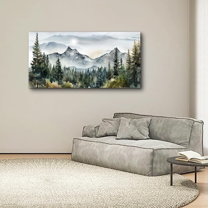 Lapremoly Large Wall Art For Living Room Canvas Wall Decorations For Bedroom Modern Office Wall Decor Abstract Mountain Scenery Paintings Misty Forest Landscape Wall Pictures Artwork Decorations