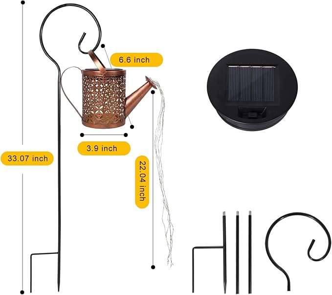 Solar Watering Can with Lights, Outdoor Solar Garden Light,Garden Decor, Outdoor Decorative Solar Powered,Hanging Lantern Waterproof,Metal Solar Waterfall Lights for Yard Patio
