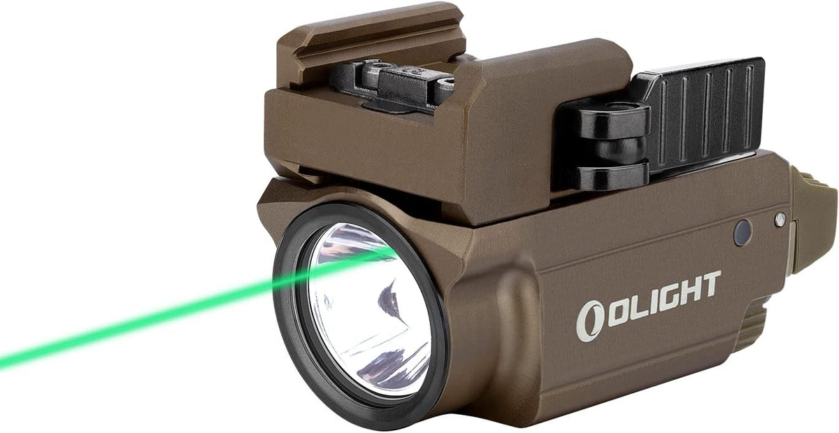 OLIGHT Baldr Mini Tactical Flashlight - 600 Lumens Green Beam & White LED | Compact Rechargeable, Desert Tan