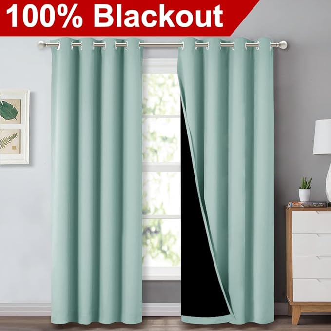 NICETOWN Aqua Blue 100% Blackout Curtain Set, Thermal Insulated & Energy