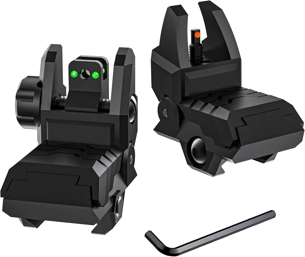 Skiennix Folding Fiber Optic Sights - Flip-Up Front & Rear Backup Sights for Picatinny Rails | Red & Green Dots