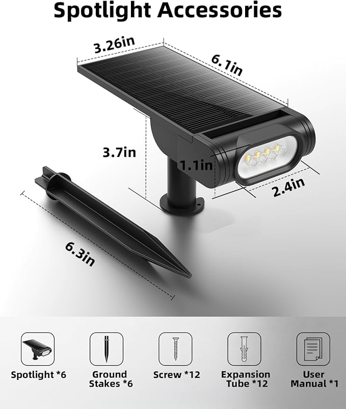 EZVALO Solar Spot Lights Outdoor IP67 Waterproof, Adjustable Solar Landscape Lights, 3 Lighting Modes Solar Spotlights for Outside Yard Garden Plant Trees Pathway Flag (Warm White-6Pack)