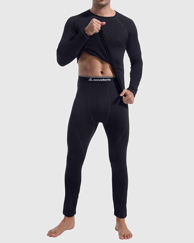 CL convallaria Thermal Underwear for Men Long Johns Fleece Lined Hunting Gear Set Base Layer for Cold Weather XS-4XL