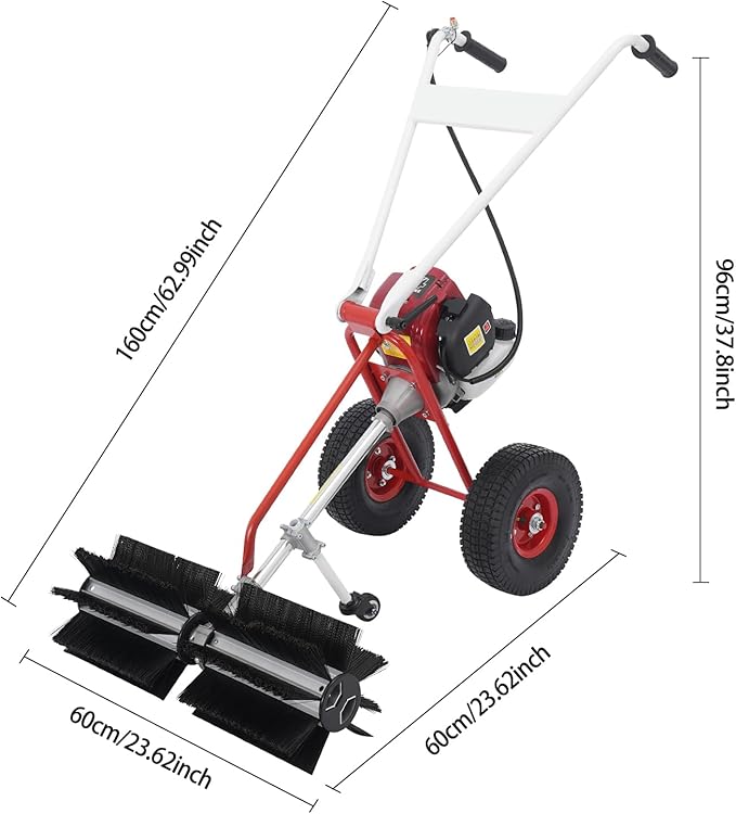 Gas Handheld Lawn Sweeper, 4 Stroke Snow Sweeping Broom Driveway Turf Lawns Artificial Grass Power Brush Lawn Sweeper Cleaner Tools, 23.62 x 23.62 x 37.8In