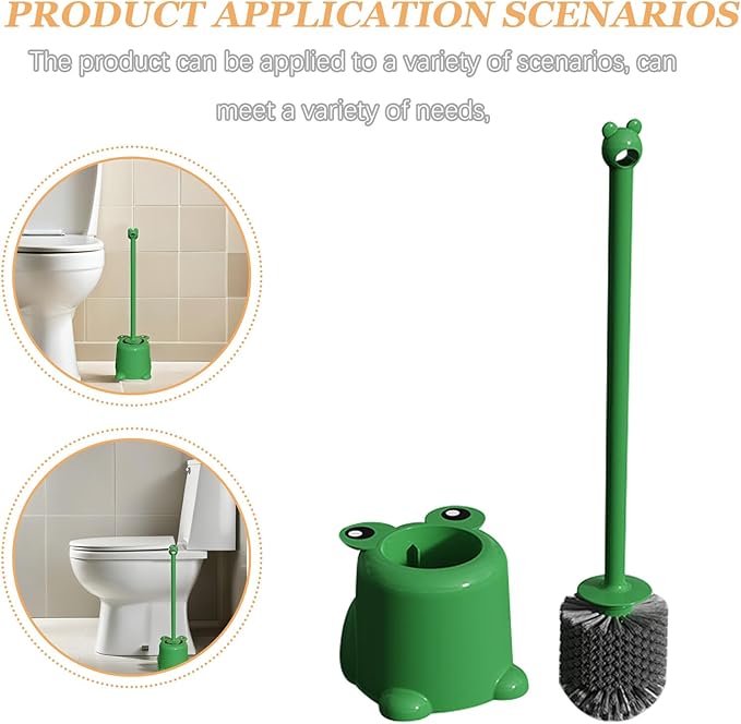Beaupretty Frog Toilet Brush with Holder Set Long Handle Soft Bristles Cute Cartoon Frog Design Efficient Toilet Cleaning for Home Office Bathroom