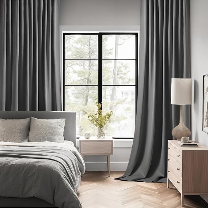 MIULEE Back Tab Grey Blackout Curtains 120 Inch Long 2 Panels Set