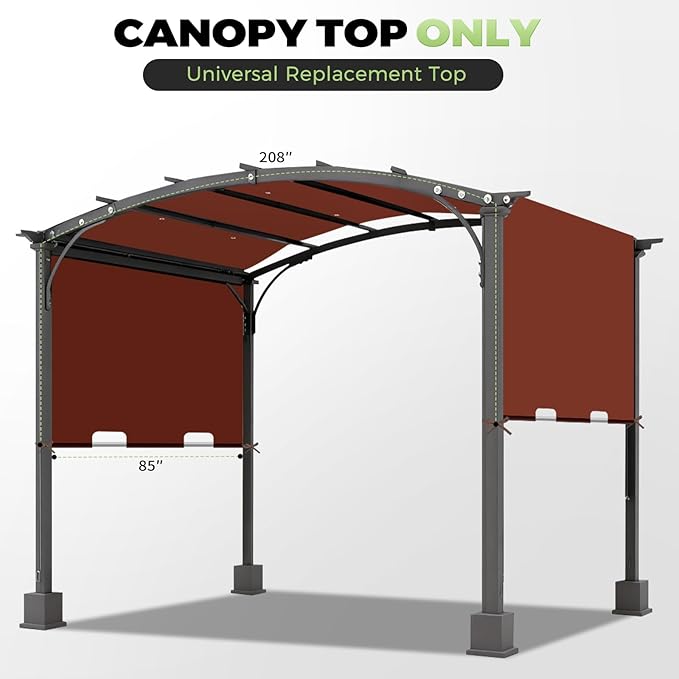 85'' x 208'' Universal Pergola Replacement Cover for Doubleton Steel Pergola L-PG080PST, Waterproof Sunshade Canopy Top for Patio Gazebo, Deck, Porch, Yard, Outdoor Cover Only (Brick Red)