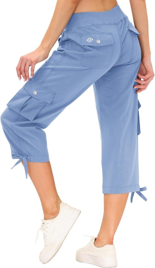 MoFiz Women's Capris - Lightweight Casual Pants with Pockets | Comfortable Baggy Cargo for Hiking