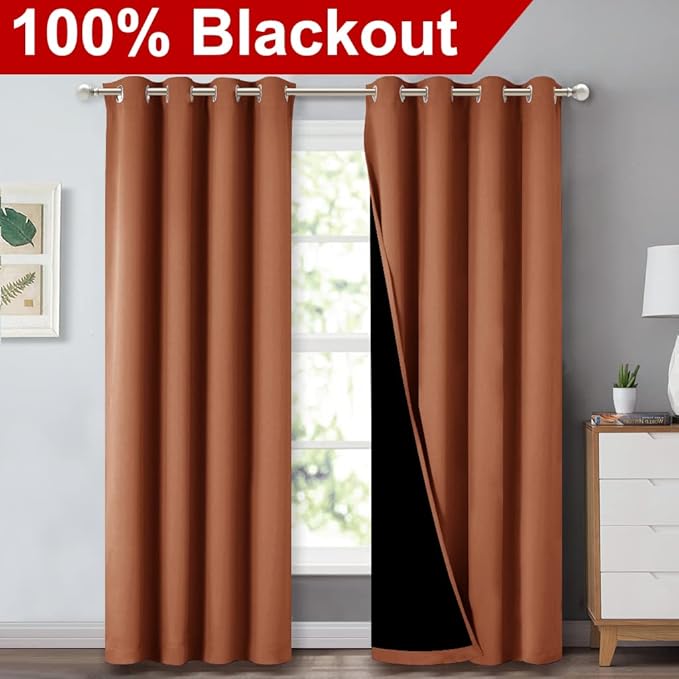 NICETOWN Burnt Orange 100% Blackout Window Curtain Panels, Heat and Cold