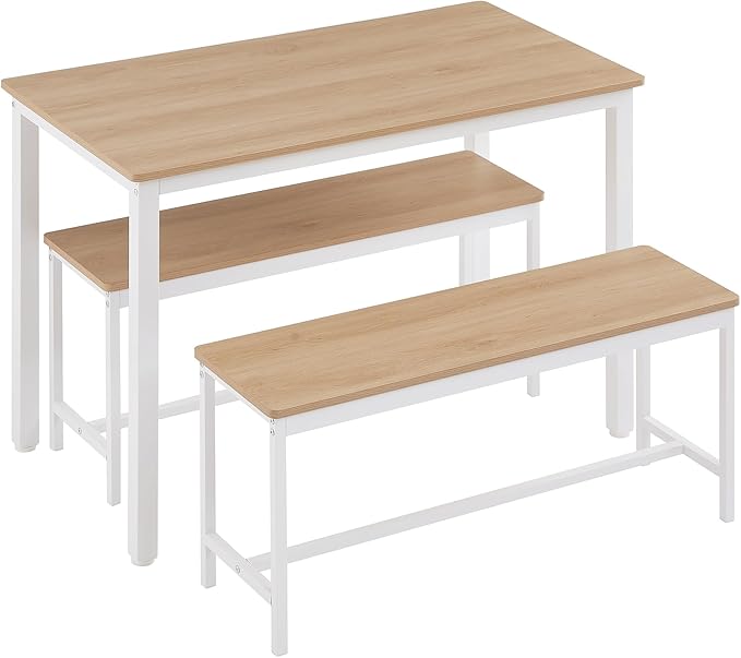 Dining Table Set for 4, Kitchen Room Table Set with 2 Benches, 3-Piece Dining Chairs Set for Breakfast Nook, Original