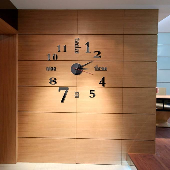 Hxezoc 10inch-20inch Frameless DIY Wall Clock Black 3D Mute Round Shape Quartz