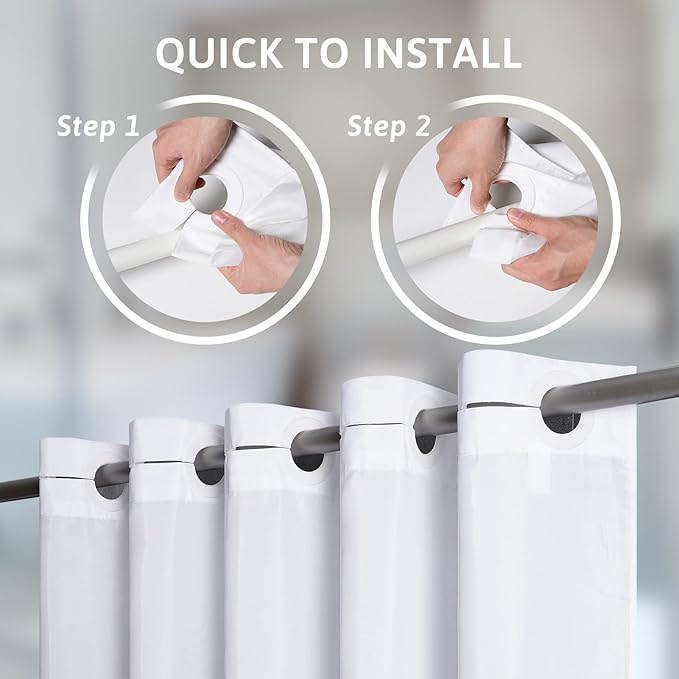 No Hook Extra Long Shower Curtain 96 Length,Wahable Fabric Bathroom Curtains with 10 Plastic Built-in Grommets,Hotel Quality Waterproof,White,78x96 Inch