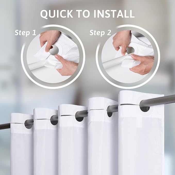 No Hook Fabric Shower Curtain,Small Stall Shower Curtain Liner,Bathroom Curtains with 6 Plastic Split Grommets,Waterproof & Machine Washable,White,Half Narrow 48x72 Inch