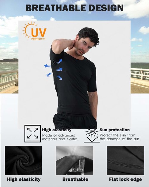 CYPER SUN 5 Pack Men's Compression Shirts Short Sleeve Cool-Dry Workout Rash Guard Athletic Base Layer Undershirts for Gym Medium