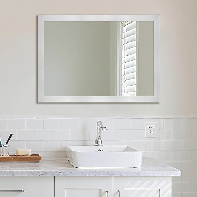 Ruomeng Bathroom Mirror 20" x 28" Rectangular Wall Mirror for Over Sink Feamed Mirror for Entryway, Bedroom, Living Room, Nickel