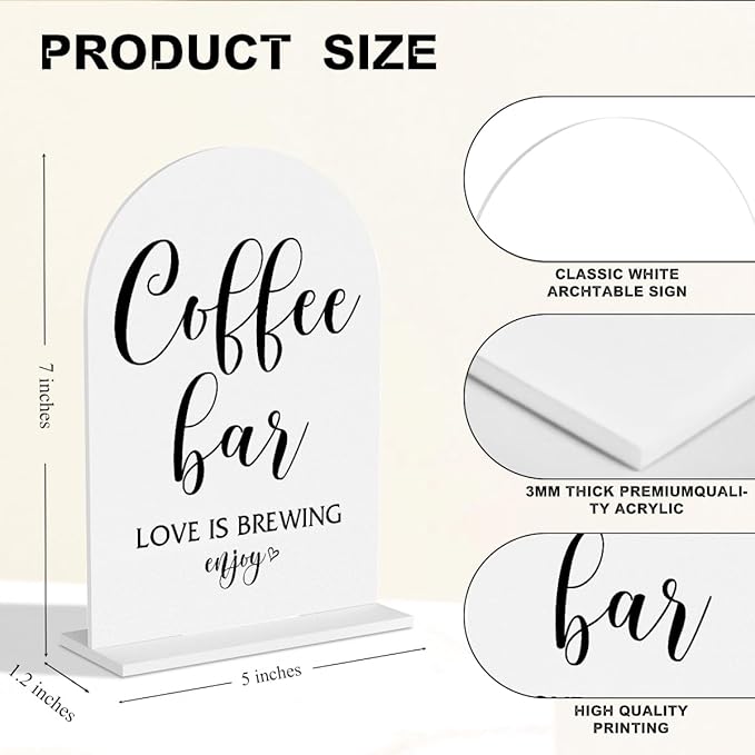 Coffee Bar Sign Love Is Brewing Decorations Modern Minimalist Style Coffee Signs for Hot Cocoa Station Wedding Engagement Bridal Shower Ceremony Reception Event Clear Table Acrylic Decor