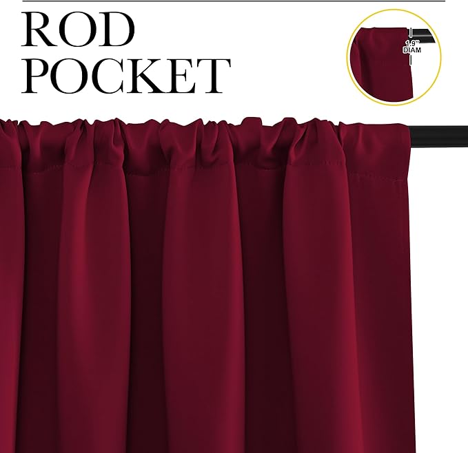 NICETOWN Wine Red Blackout Curtains 63 inches Long