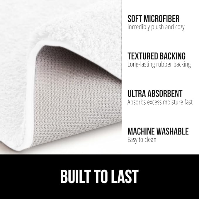 GORILLA GRIP Bathroom Rugs, 42x24, Ultra Soft Absorbent Mat, Thick Plush Bath Rug, Machine Washable, Microfiber Quick Dry, Mats for Shower, Bathtub and Floor, Home Decor Accessories, White