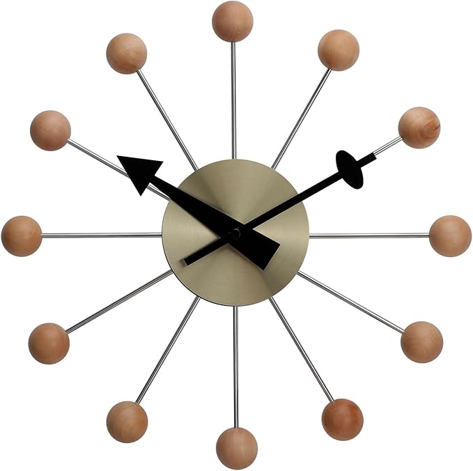 NUOVO 13 Inch Wood Ball Wall ClockMulticolor Mid Century Creative Silent Quartz
