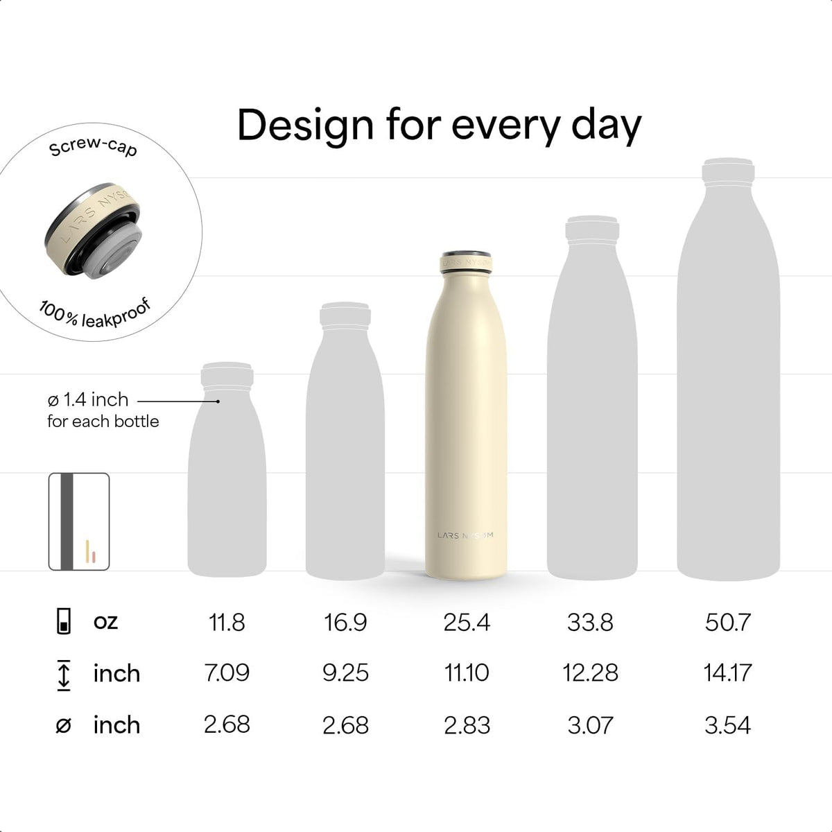 LARS NYSØM Stainless Steel Insulated Water Bottle 12oz 17oz 25oz 34oz 51oz | Insulated Thermo Flask for Hot and Cold Beverages | Leakproof Drinking Bottle (Stone Blue, 25.4oz)