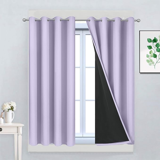 Yakamok Full Blackout Curtains 45 Inches Long, 2 Thick Layers Grommet Top