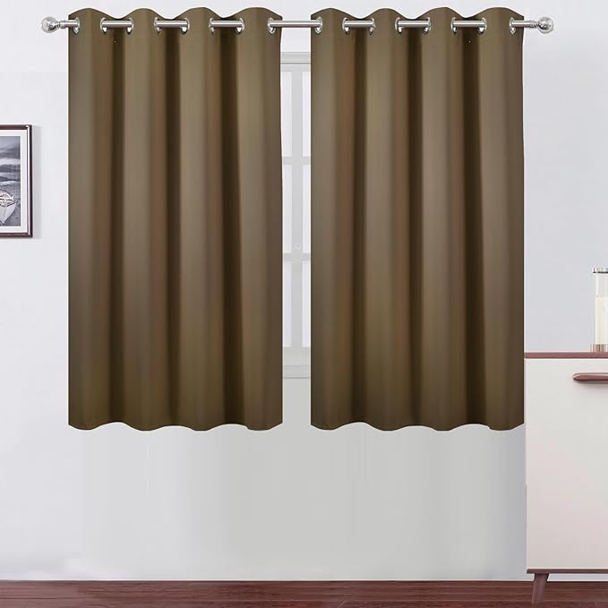 LEMOMO Blackout Curtains 66 x 54 Inch Long Brown Curtains Set of 2 Panels Room