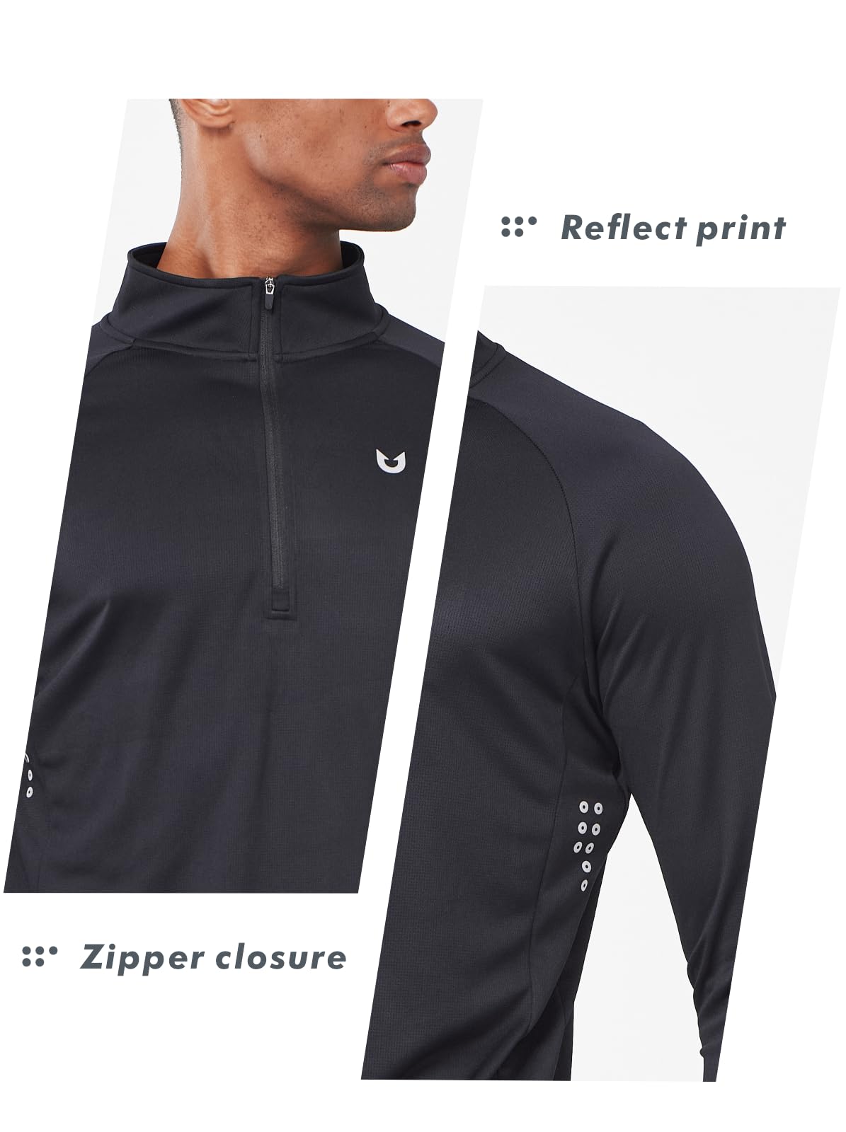 NORTHYARD Men's Quarter Zip Pullover Athletic Running 1/4 Zip Long Sleeve Pullovers Quick Dry Lightweight Tennis Gym Shirts Black L