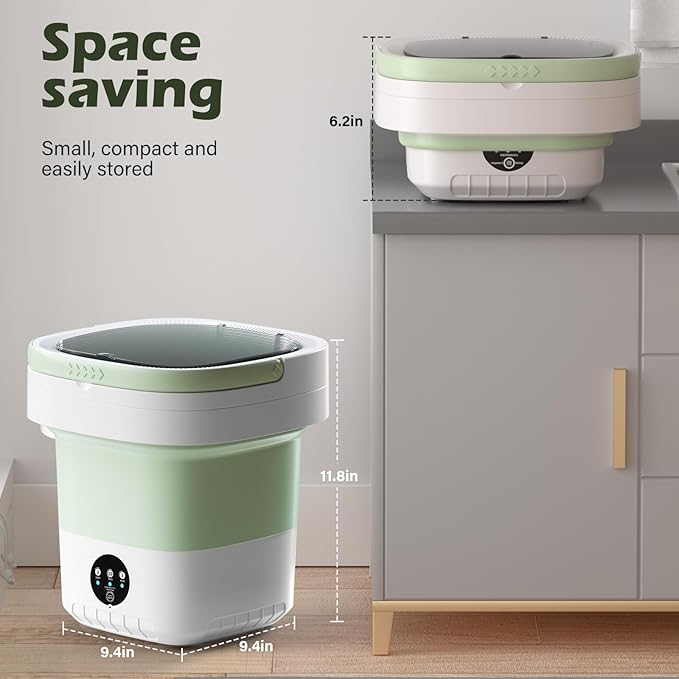 Portable Washing Machine, 7L/12L Upgraded Mini Washing Machine, Suitable for Small Clothes, Foldable Laundry Machine, Ideal for Dorm, Home, Hotel, Camping and Travel (Green, 12L)
