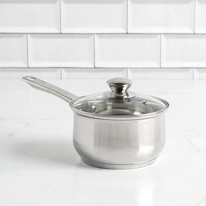 Ecolution Stainless Steel Sauce Pan, Encapsulated Induction Ready Cooking Pot with Glass Lid, Oven Safe, Dishwasher Safe Soup Pot, 2-Quart