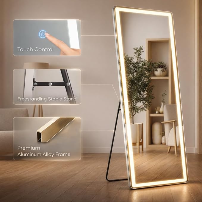 Full Length Mirror with Lights, Full Body Dressing Standing Mirrors with