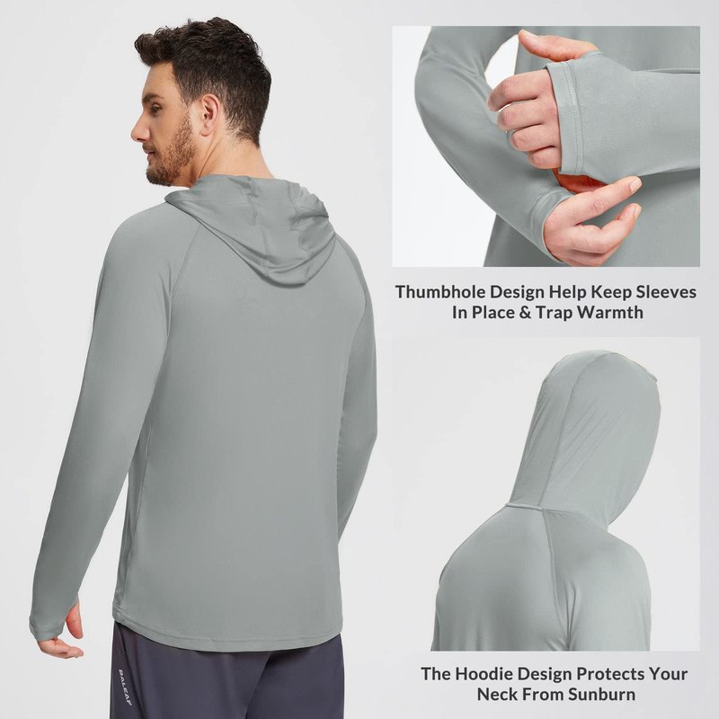 baleaf Men's Sun Protection Hoodie Shirt UPF 50+ Long Sleeve UV SPF T-Shirts Rash Guard Fishing Swimming Lightweight Gray L