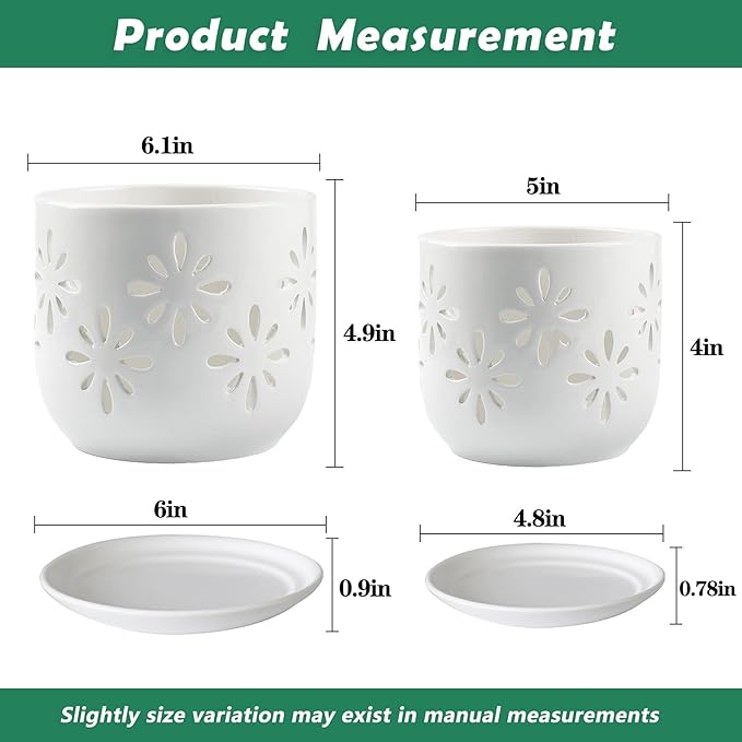 EFISPSS Orchid Pot 5+6 Inch, Ceramic Orchid Pots with Holes, Enhance Good Ventilation and Drainage, Orchid Pots Indoor/Outdoor Plants or Repotting -White