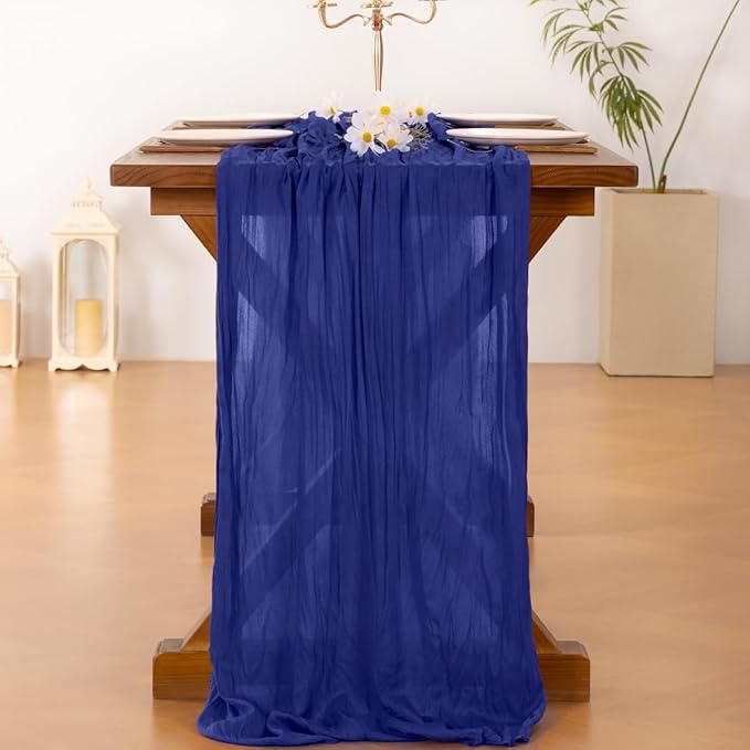 Socomi Royal Blue Fall Thanksgiving Cheesecloth Table Runner Boho Rustic Gauze 120 inch 10FT Cheese Cloth Runner for Wedding Party Baby Shower Birthday Home Decor Holiday Decorations